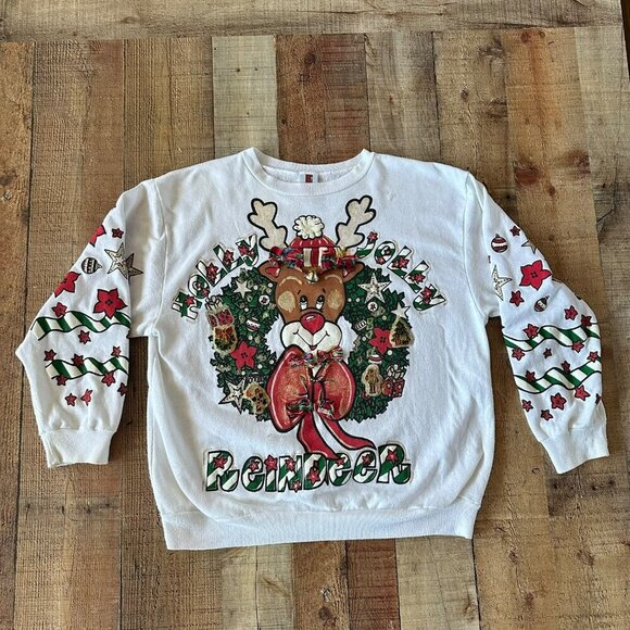 Vintage Ugly 3d printed puff print christmas reindeer sweater -XL - Picture 1 of 10